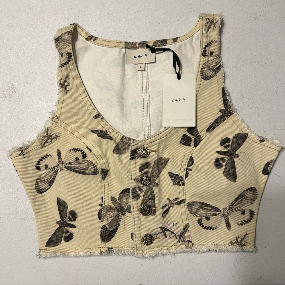 Dolls kill x Milk It Cropped Moth print Vest size 6